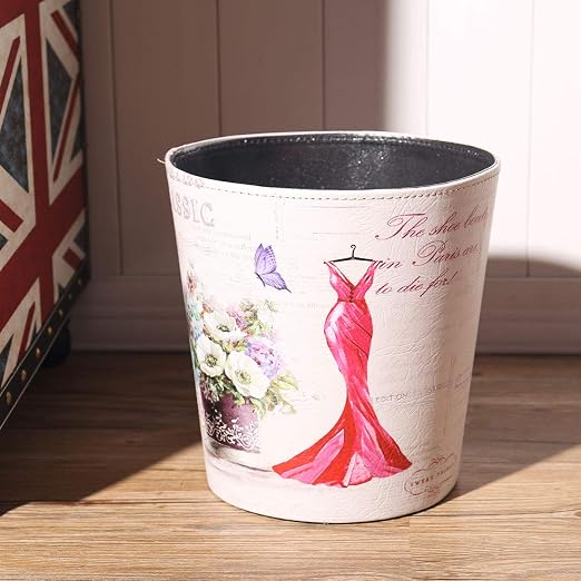 PU Leather Small Trash Can Wastebasket, Round Garbage Container Basket - Image 5
