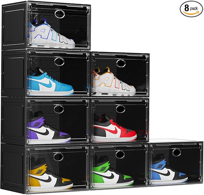 KEFA XL Shoe Storage Box Organizer, 8 Pack Shoe Boxes Clear Plastic Stackable by KEFA