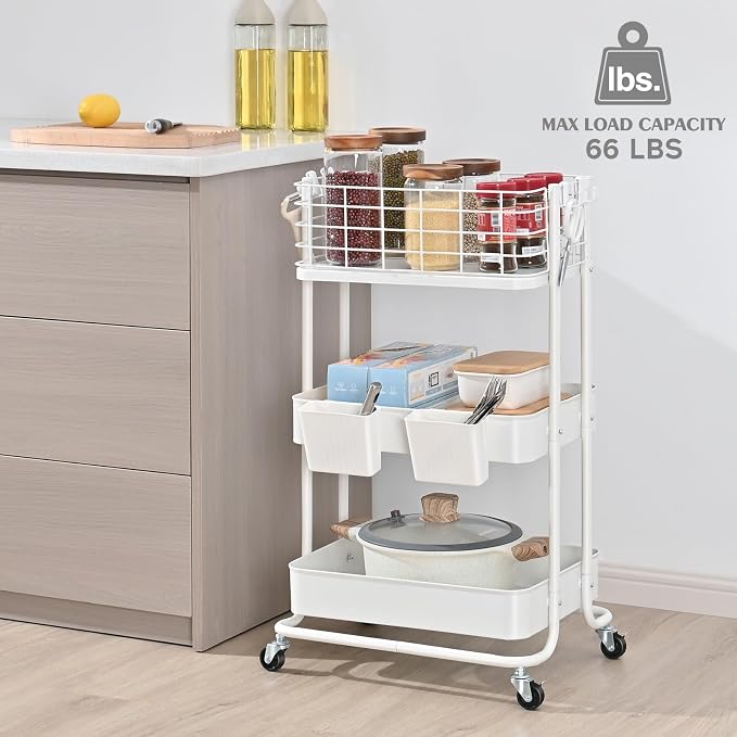 KINGRACK 3 Tier Rolling Cart, Metal Mobile Storage Shelf - Image 9