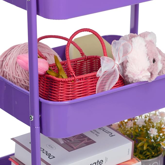 AGTEK Makeup Cart, Movable Rolling Organizer Cart, 3 Tier Metal Utility Cart - Image 8