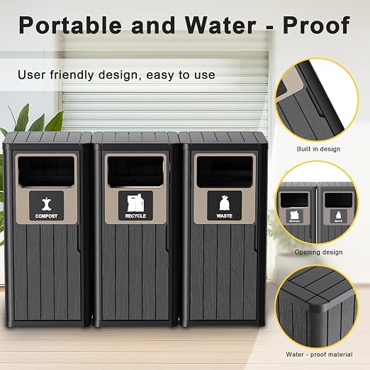 ROJIK 35" Tall Outdoor Trash Can, Weatherproof Resin Garbage Indoor Durable - Image 6