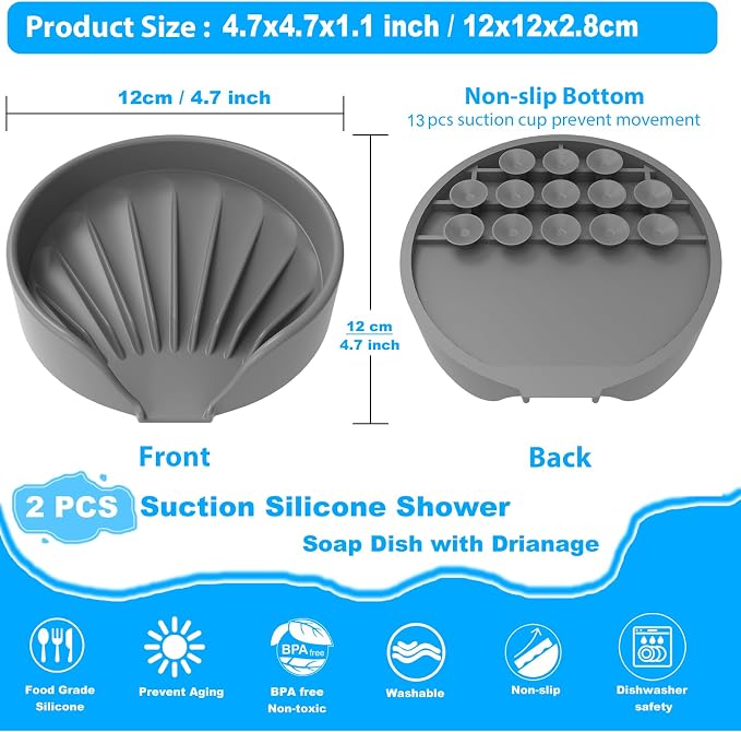 Self Draining Soap Dish, Silicone Suction Cup Soap Holder Tray Savers Container - Image 2