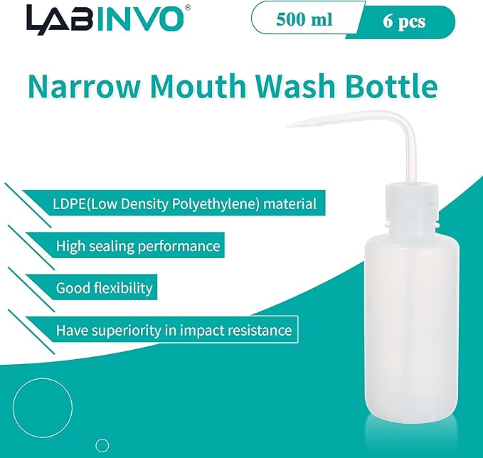 6pcs of Economy Wash Bottles, Narrow-Mouth, Self-Venting Safety Wash Bottles - Image 2
