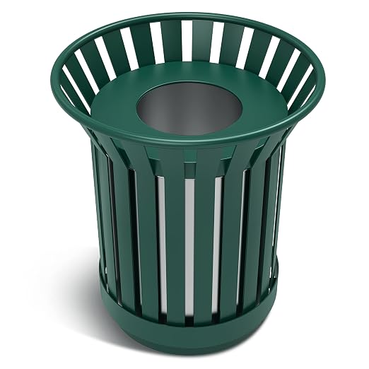 16 Gallon Round Large Outdoor Trash Can, Heavy Duty Metal Slatted Garbage Can by Gaonala