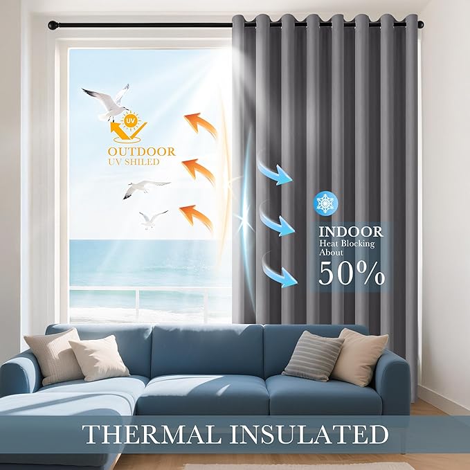 PONY DANCE Gray Black Out Curtains 54 inch Long, Thermal Insulated Draperies - Image 3