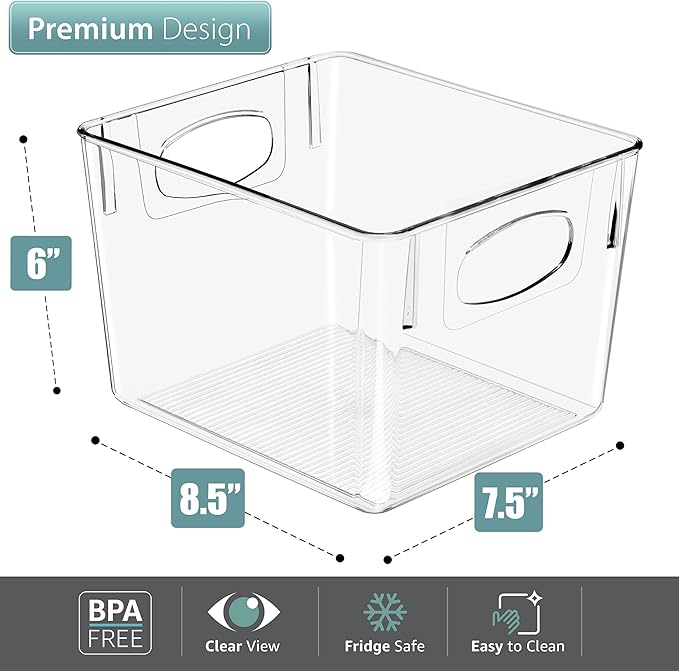 Sorbus 8 Pack Medium Clear Plastic Storage Bins, Refrigerator, Under Sink - Image 2