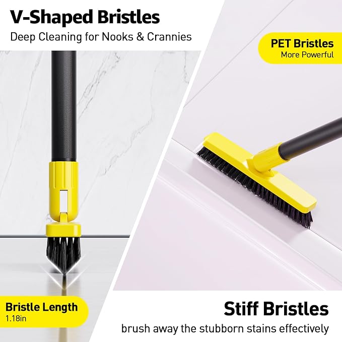 Grout Brush with Long Handle, Rotation Tile Grout Cleaning Tool, Wall Cleaner - Image 2