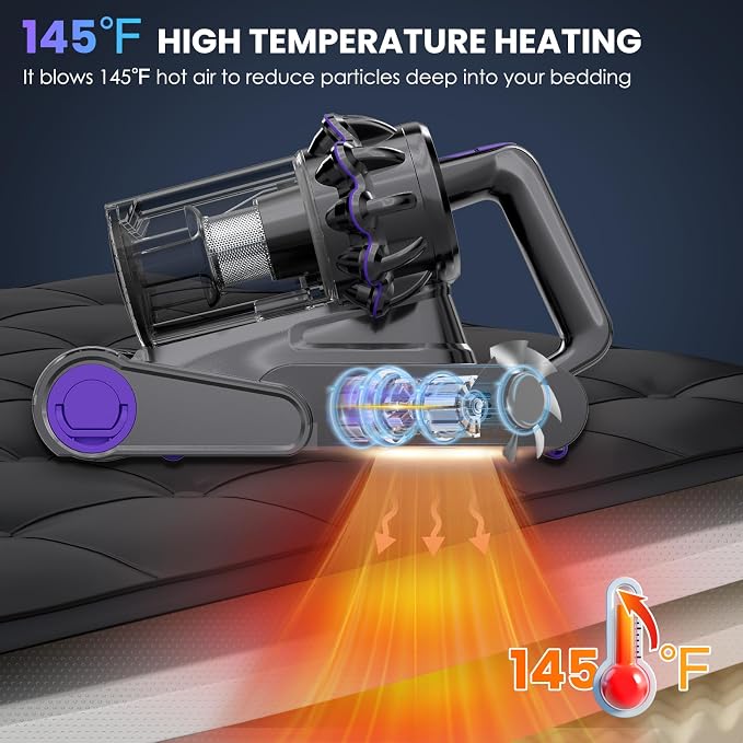 Mattress Vacuum Cleaner, 16Kpa Bed Vacuum Vleaner 253.7nm UV-C Light, 145°F Heat - Image 4