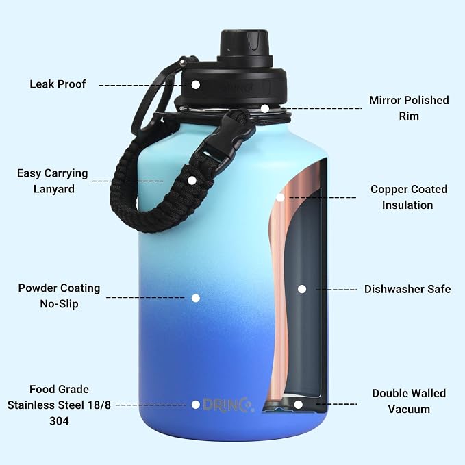 DRINCO Stainless Steel Water Bottle Spout Lid Vacuum Insulated Double Wall - Image 5