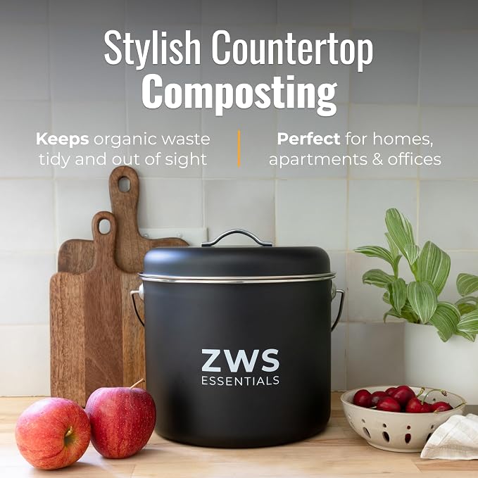 Black Stainless Steel Compost Bin | 6.5L Odor-Free Kitchen Countertop Food - Image 3