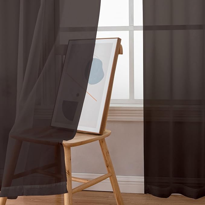 Chyhomenyc Chocolate Brown Sheer Curtains 72 Inch Length 2 Panels, Light - Image 7