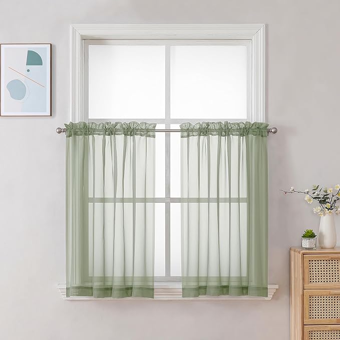 Chyhomenyc Sage Green Sheer Curtains 30 inch Length 2 Panels, Light Filtering by Chyhomenyc