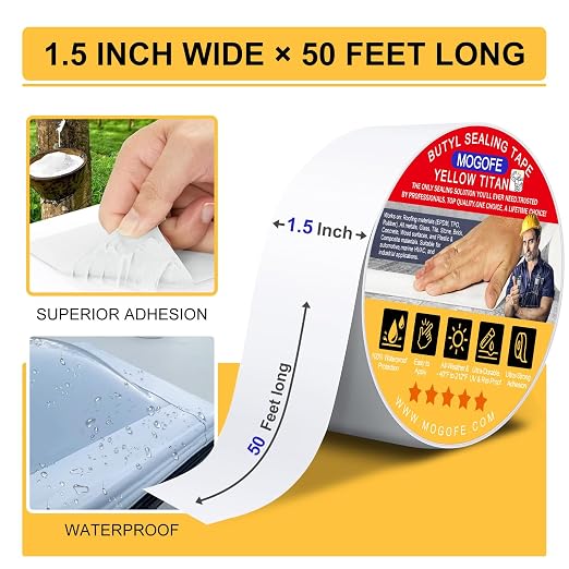 RV Roof Sealant Tape White, 1.5 Inch x 50 Feet RV Repair Roof Sealer Seal Tape - Image 2