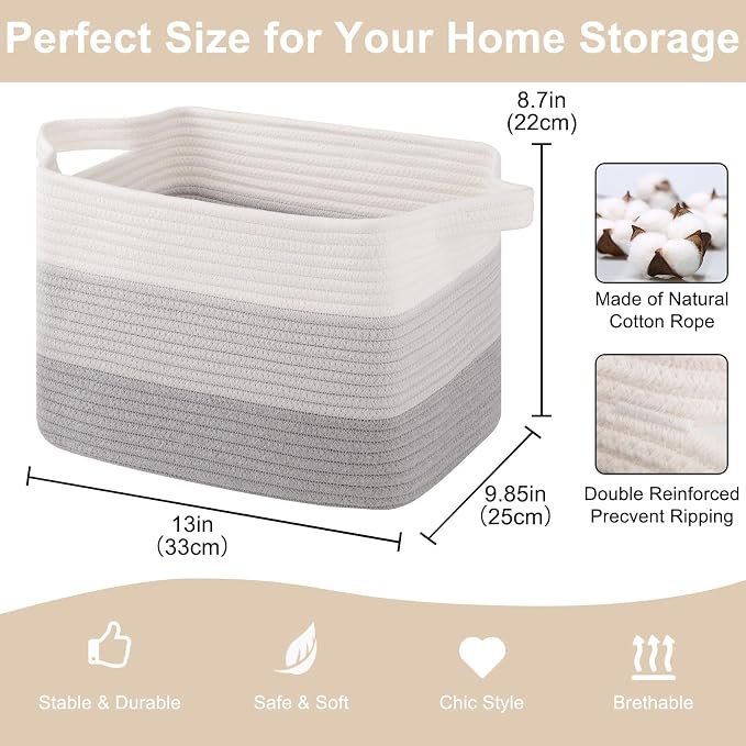 Storage Baskets for Organizing, Woven Baskets for Shelves, Rectangle Decorative - Image 2