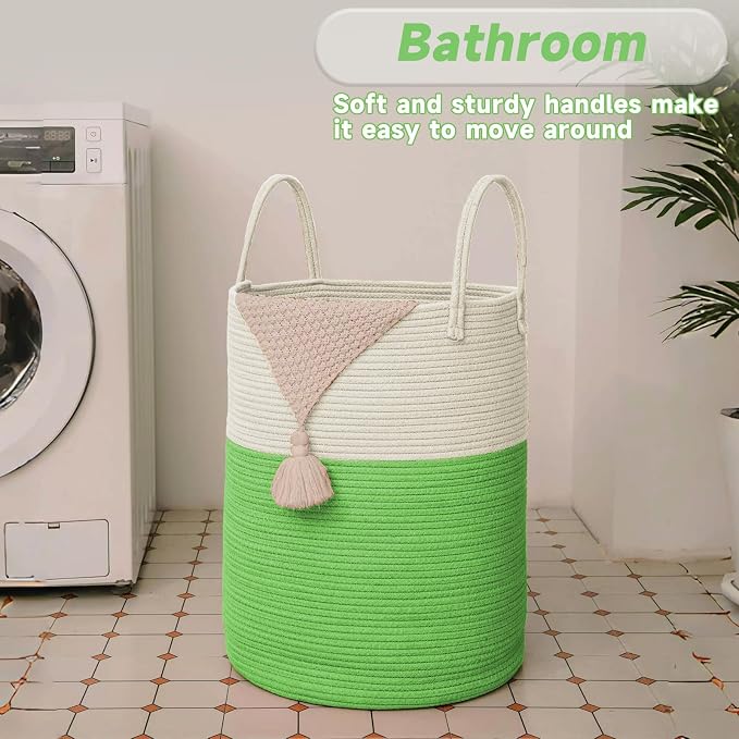 Large Woven Laundry Basket Hamper, 80L Cotton Rope Storage Bin - Image 5