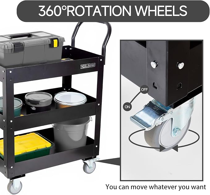 3 Tray 29.3 inch Tool Cart, self Assembly, 300 LBS Capacity Rolling Tool Carts - Image 7