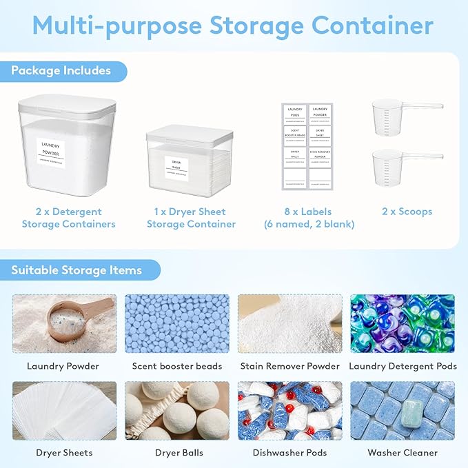 Lifewit 2+1 Laundry Pods Container & Dryer Sheet Holder, Large Powder Detergent - Image 6