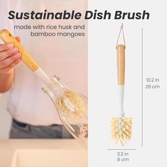 Vigar Zeroline 10.2" Long Bamboo Dish Brush, Ideal Dish Brush - Image 2