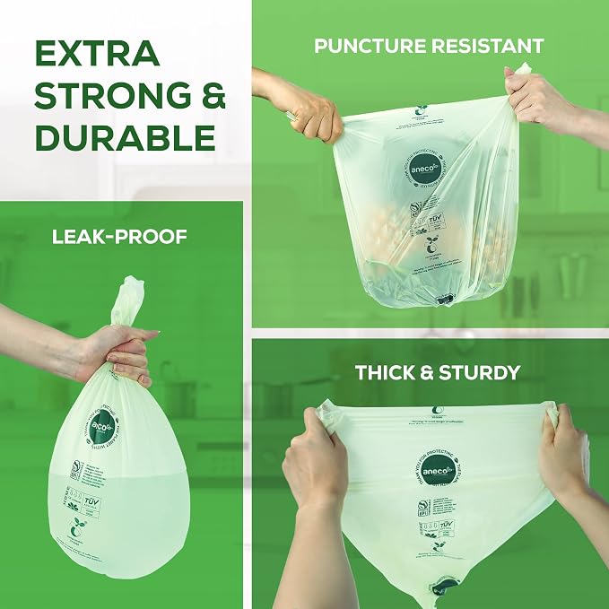 ANECO 100% Compostable Waste Bags 2.6 Gallon, Extra Thick Kitchen Small Compost - Image 5