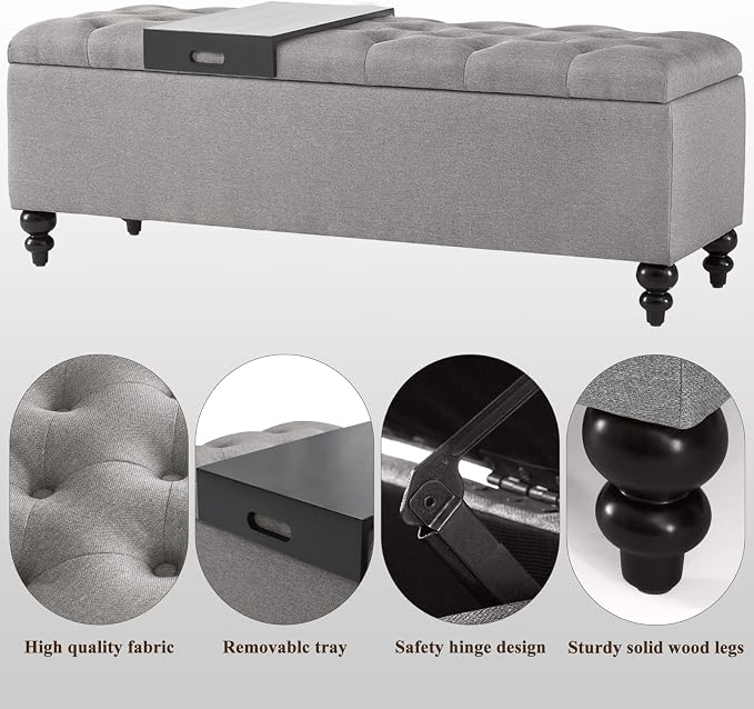 Storage Ottoman 50.2 Inches Upholstered Fabric Storage Ottoman Bench，Button - Image 5