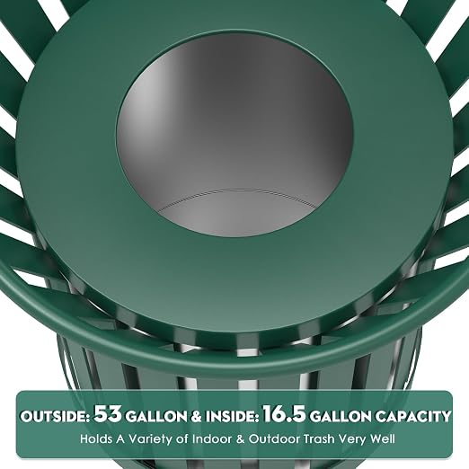 27.6IN Round Large Outdoor Trash Can, Heavy Duty Metal Slatted Garbage Can - Image 5