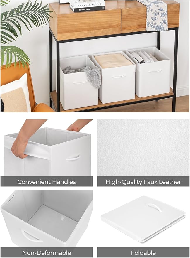 StorageWorks White Storage Cubes, 11-inch Leather Bins - Image 4