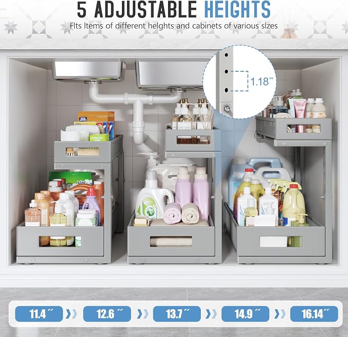 2 Pack 19IN Depth Under Sink Storage Organizer, Large 2-Tier Elegant Mesh Pull - Image 4