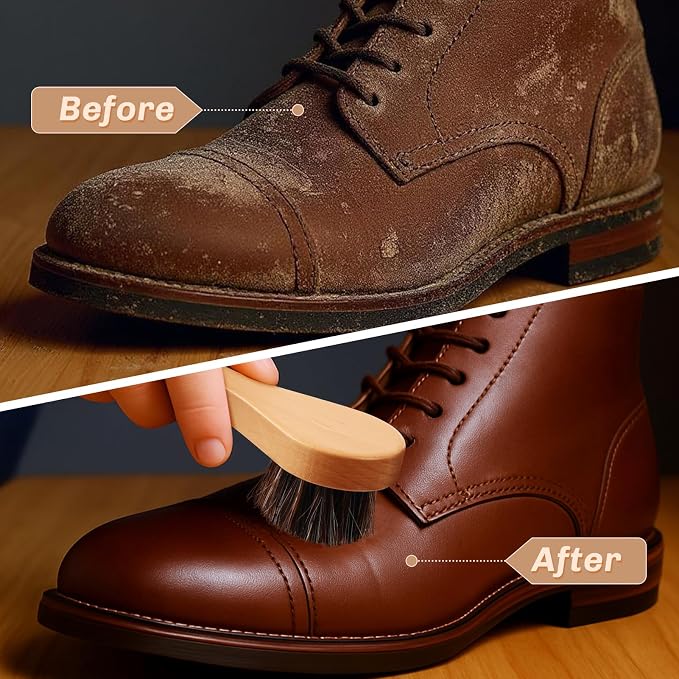 2 Pcs Horsehair Shine Shoes Brush Kit Polish Dauber Applicators Cleaning - Image 6