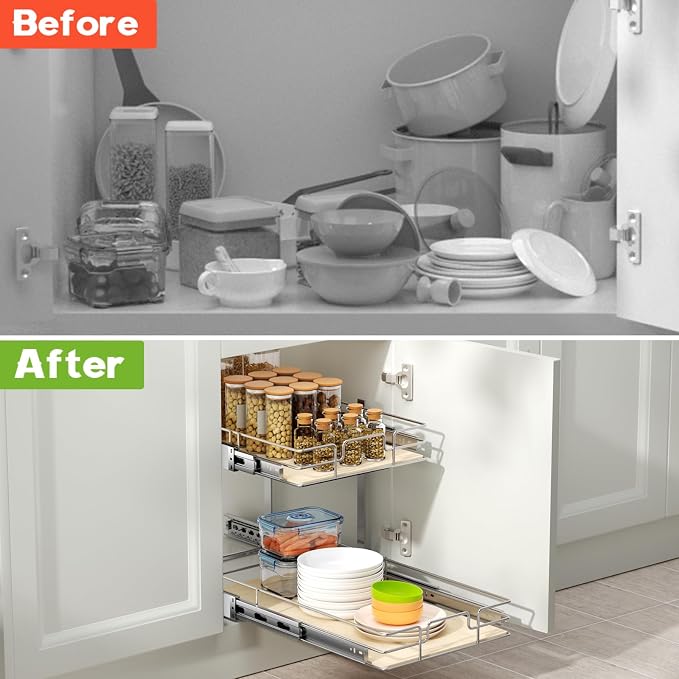 ROOMTEC 2 Tier Individual Pull Out Cabinet Organizer 10½"W x 21½"D, Slide Out - Image 7