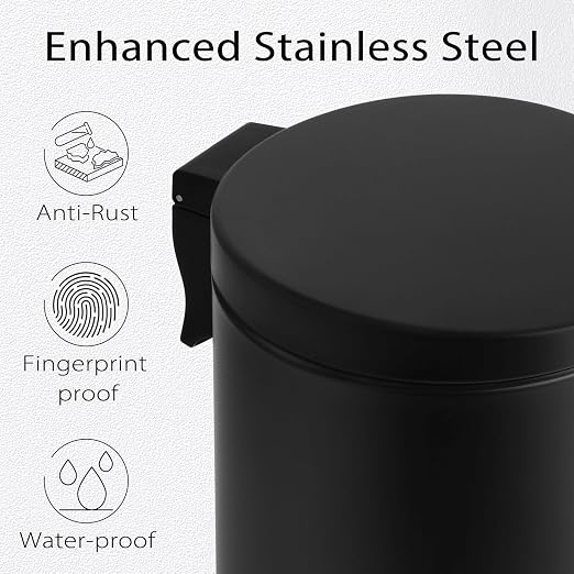 TIPGO 1.2 Gallon Small Black Trash Can, 4.5 Liters Bathroom Garbage Can - Image 3