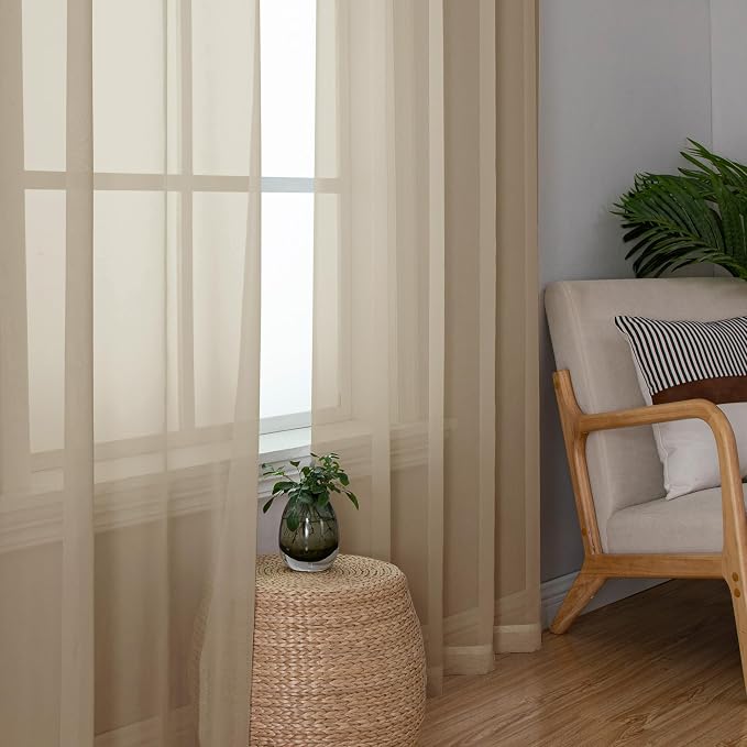 Chyhomenyc Taupe Sheer Curtains 54 Inch Long 2 Panels, Light Filtering Rod - Image 9