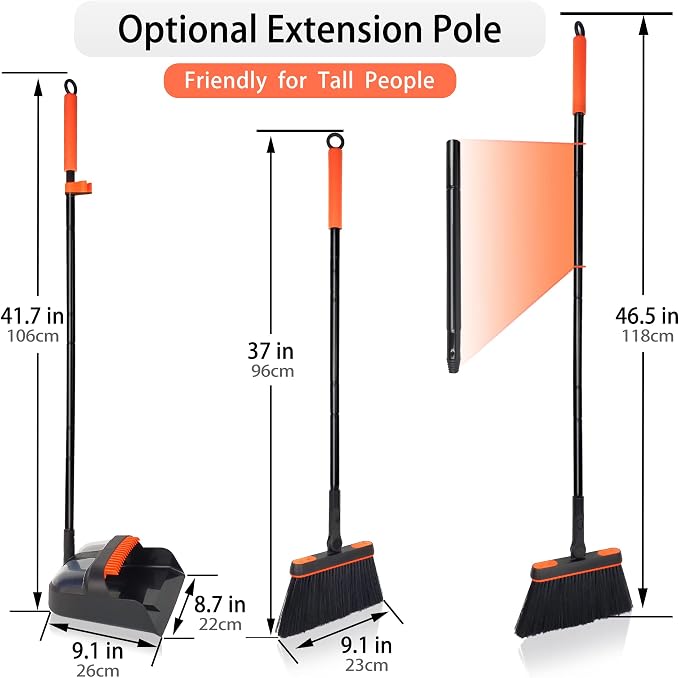 JEHONN Broom and Dustpan Set for Home, Long Handle Lightweight 180 Degree - Image 2