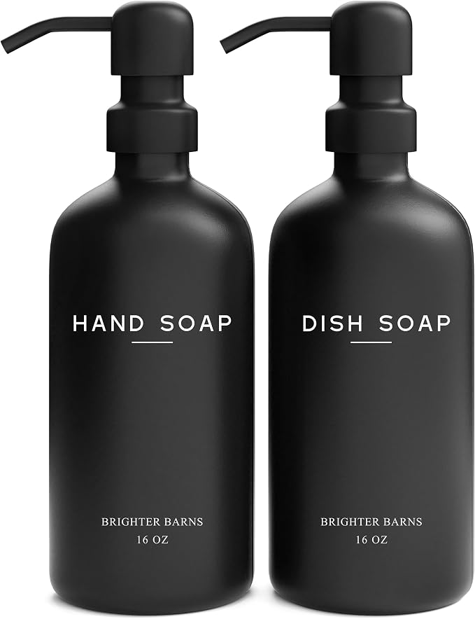Black Glass Hand and Dish Soap Dispenser Set by Brighter Barns by BrighterBarns