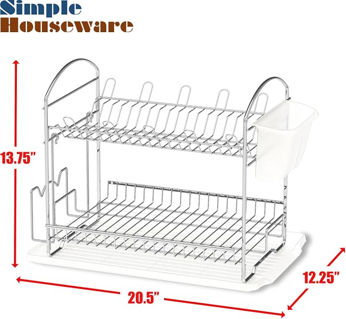 Simple Houseware 2-Tier Stainless Steel Dish Rack - Image 7