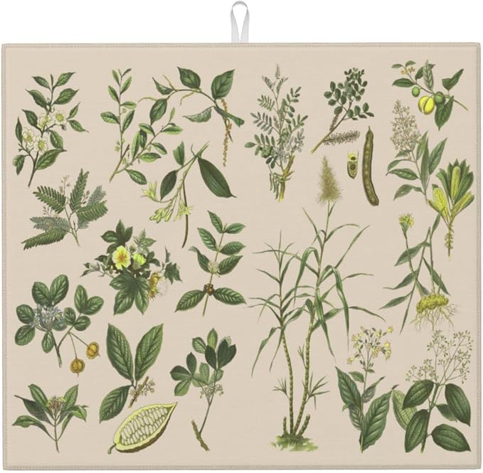 Vintage Plants Herbs Floral Color Microfiber Dish Drying Mat by GOCGRVOfficialOnline
