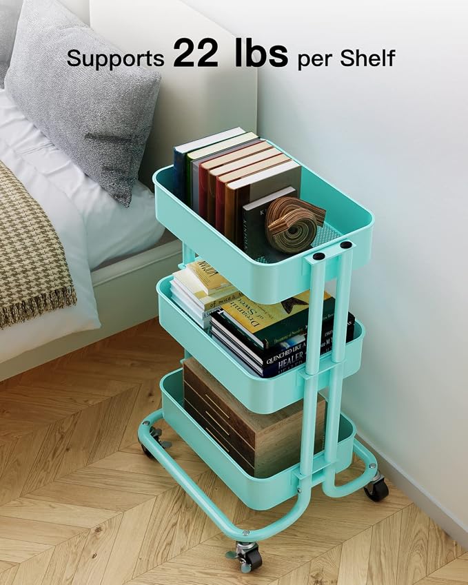 Pipishell 3-Tier Metal Rolling Utility Cart, Heavy-Duty Storage Cart - Image 2