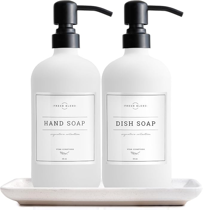 Vine Creations Glass Soap Dispenser, 2 Pack Kitchen Soap Dispenser Set by VineCreations