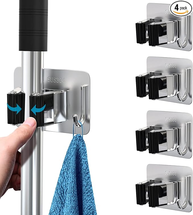 Mop Broom Holder No Drill, Mop Broom Organizer Wall Mounted Heavy Duty by HOMEASY