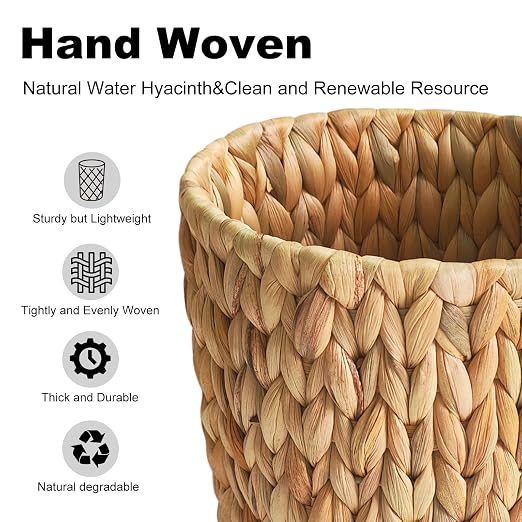 Wicker Trash Can, Small Bathroom Trash Can, Water Hyacinth Wicker Waste Basket - Image 5