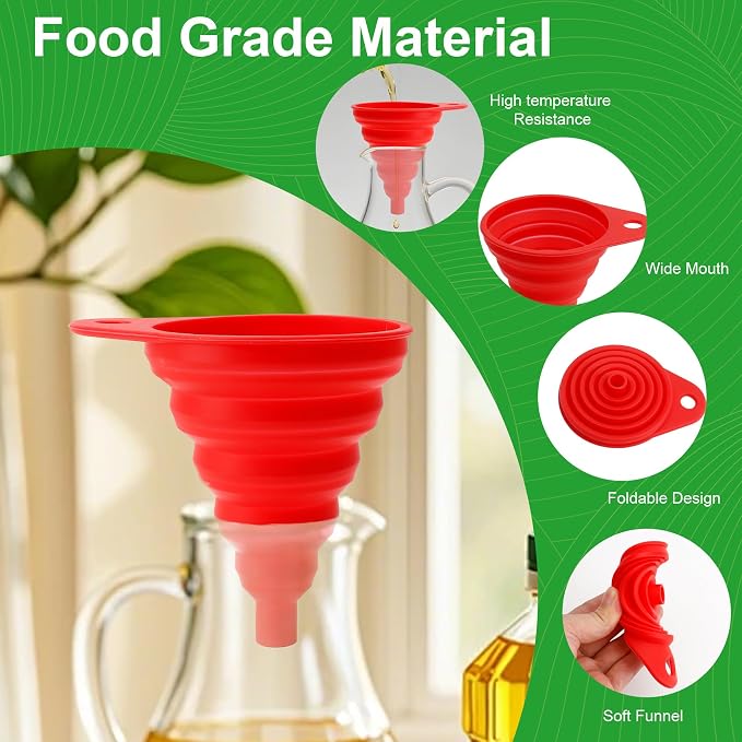 Kitchen Funnel Set of 4, Food Grade Foldable Small and Large Funnel Colorful - Image 5