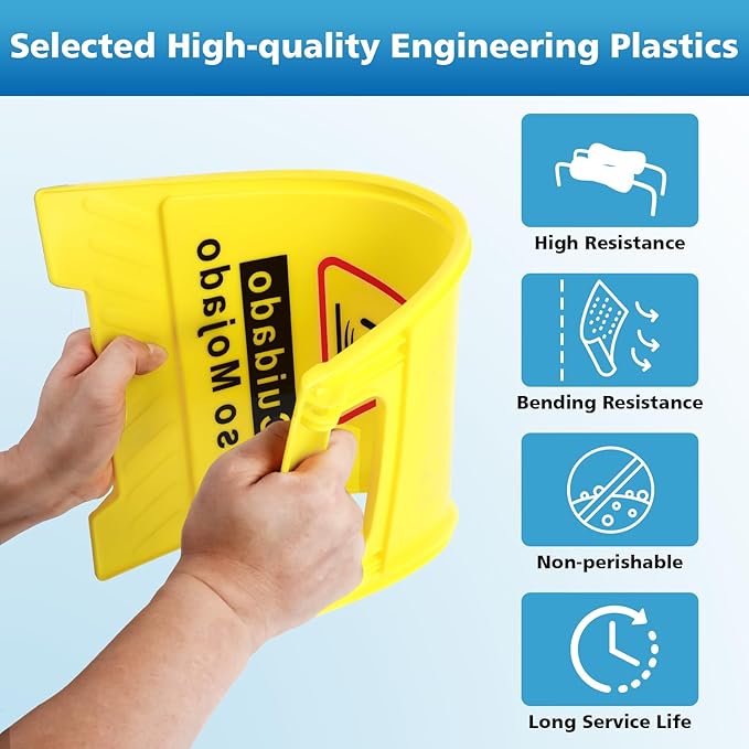 2-Pack Caution Wet Floor Sign, 17.5" Height, Bright Yellow Double-Sided Folding - Image 2