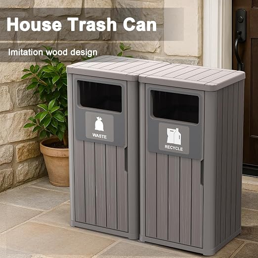 ROJIK 35" Tall Outdoor Trash Can, Weatherproof Resin Garbage Indoor Durable - Image 4