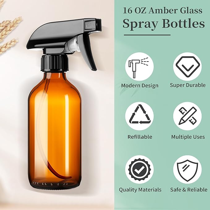 8oz Amber Glass Spray Bottles, 3 Pack Glass Spray Bottles Refillable Empty - Image 6