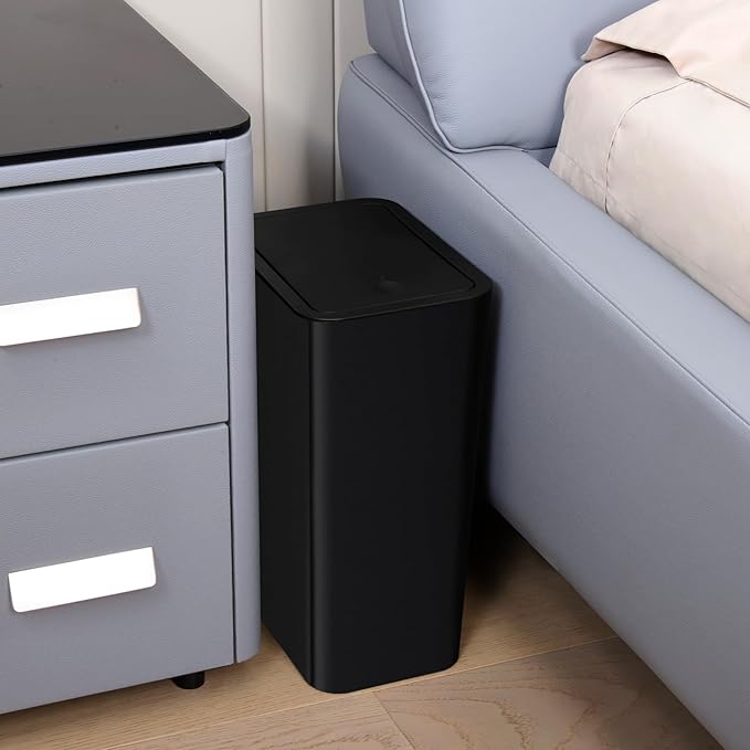 TIPGO Bathroom Trash Can with Lid, 10 Liter/ 2.6 Gallon Slim Garbage Can - Image 3