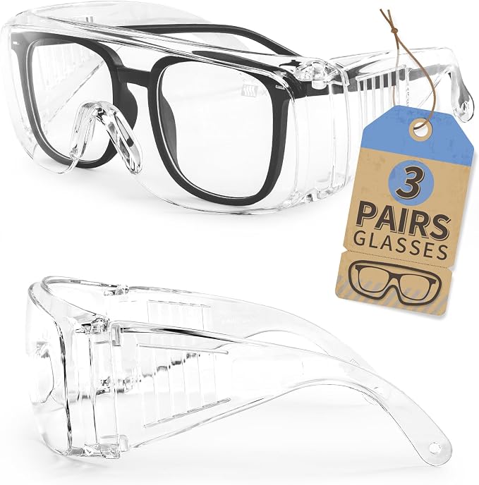 LANON 3 Pack Safety Glasses Over Eyeglasses, ANSI Z87.1 Standard, Anti-Fog & by LANONProtection