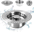3 in 1 Kitchen Sink Drain Strainer Stopper, Stainless Steel Pop Up Sink Stopper by Goeveo