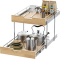 Pull Out Cabinet Organizer, Heavy-Duty Slide Out Shelf, Wood and Wire Basket by SikarouStorageSpecialist