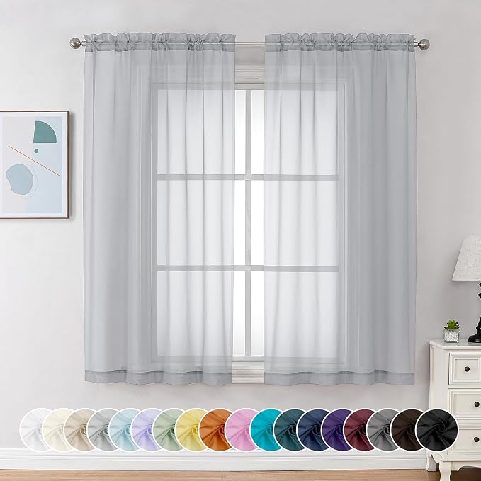 Chyhomenyc Light Grey Sheer Curtains 63 Inch Length 2 Panels, Light Filtering by Chyhomenyc