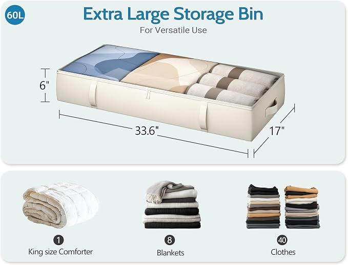 2-Pack Under Bed Storage, 6 Inches Tall Closet Organizers and Storage Bins - Image 2