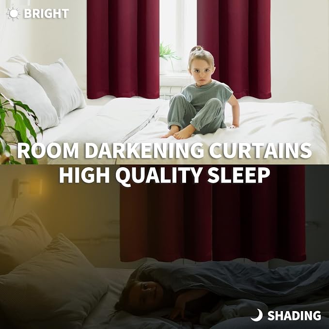 BGment Burgundy Blackout Curtains 63Inches Long - Image 2